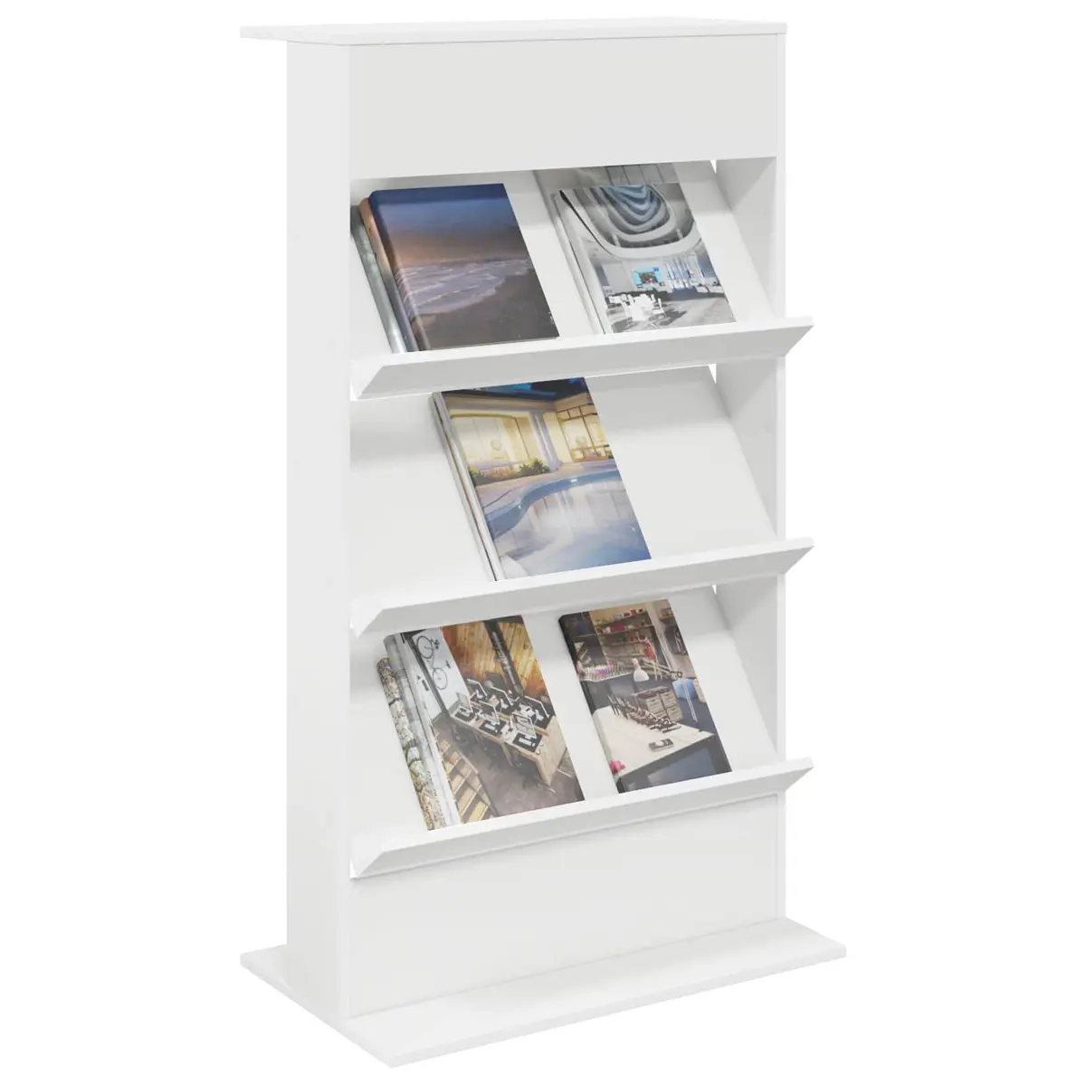 Magazine Rack with Shelf White Free-standing Organizer for Living Room Bedroom