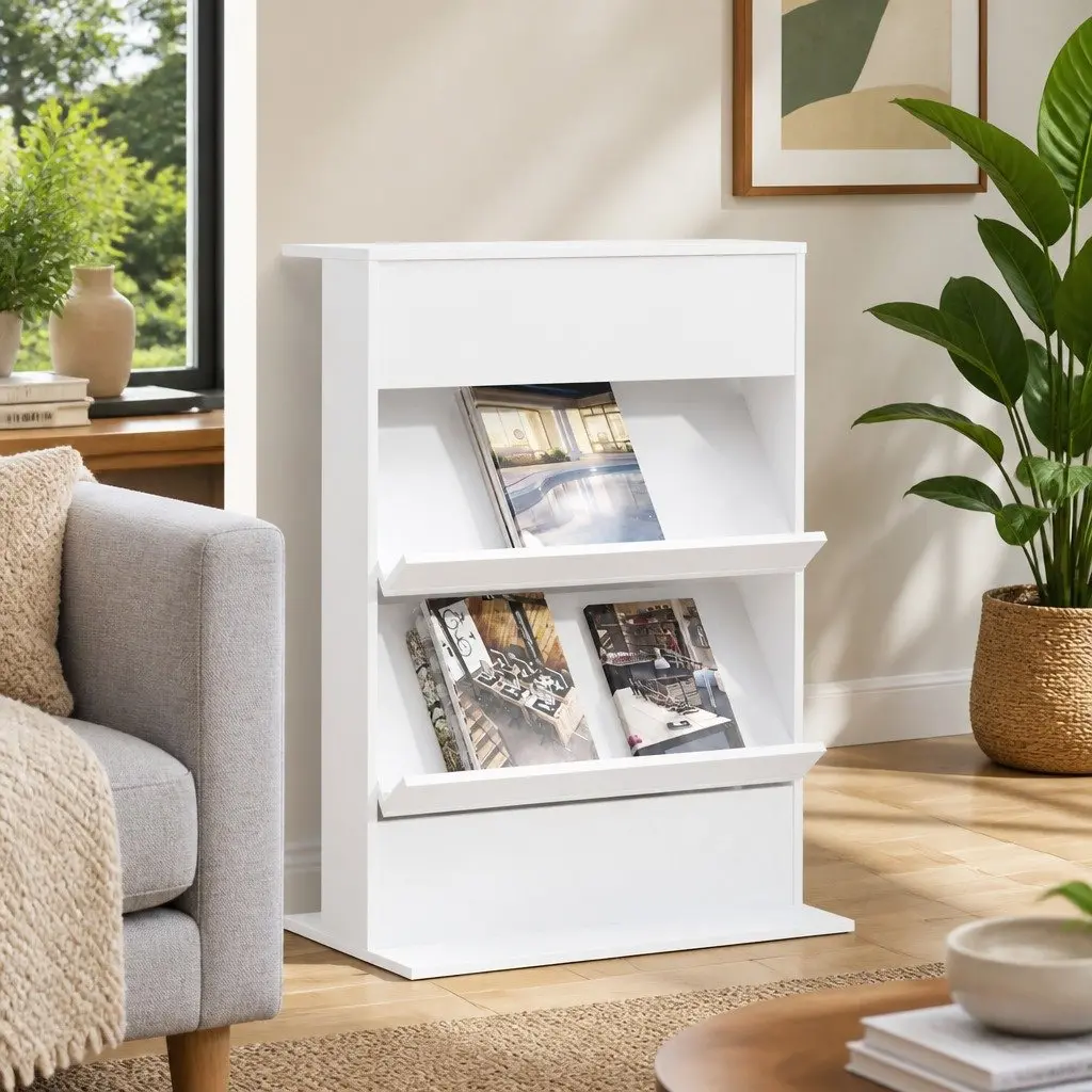 Magazine Rack White Freestanding Storage Organizer with Shelf for Living Room Office Bedroom