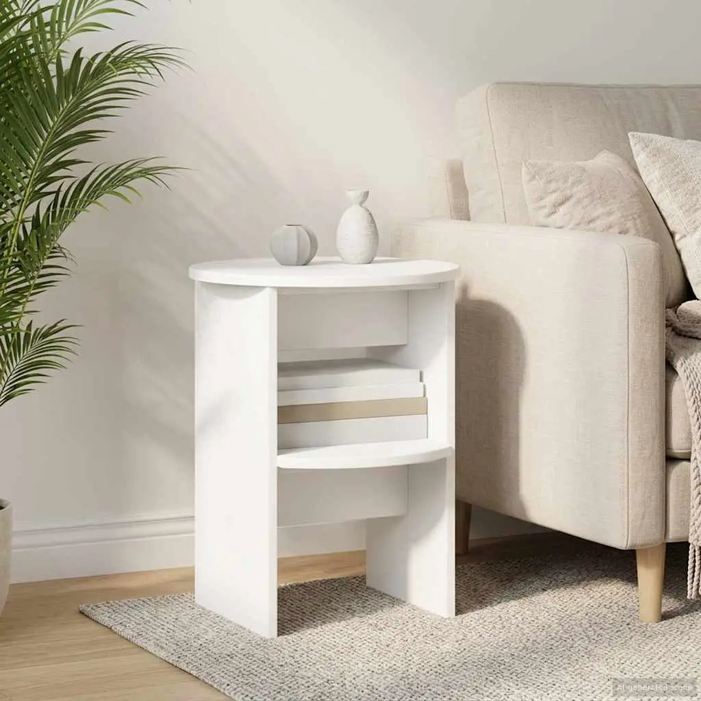Side Cabinet 2 pcs White Round Modern Storage Furniture Living Room Engineered