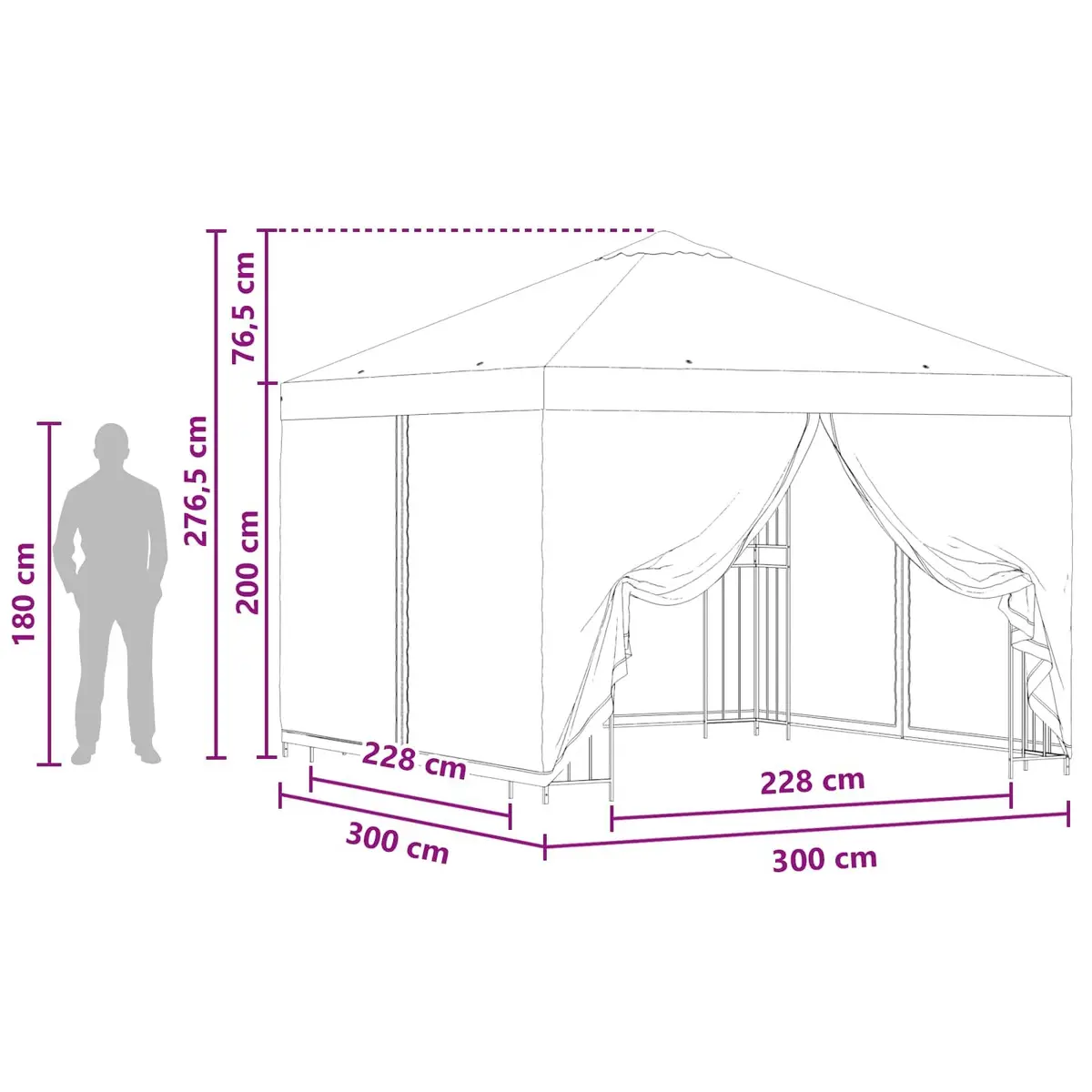 Garden Gazebo 3x3m Outdoor Canopy Pavilion with Sidewalls Anthracite Patio Shade