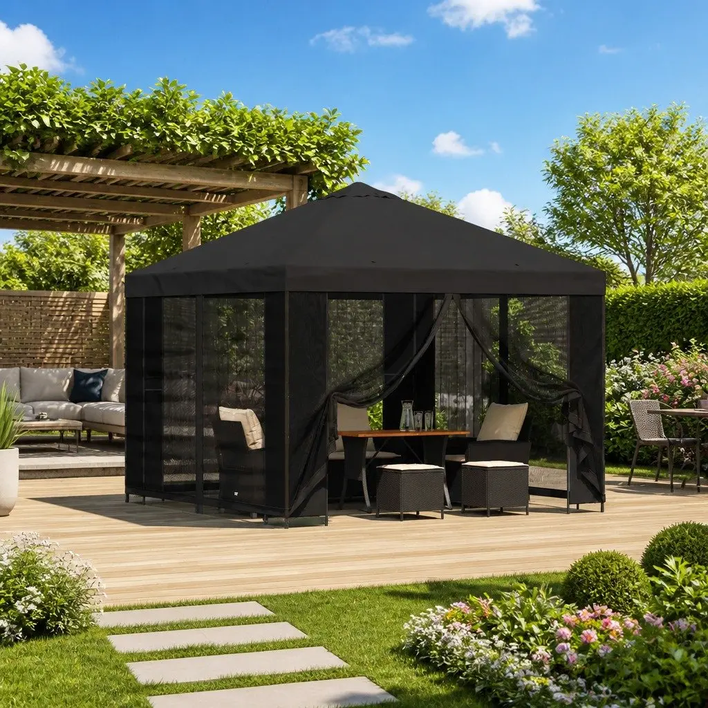 Garden Gazebo 3x3m Outdoor Canopy with Sidewalls Anthracite Steel Frame Water-Resistant Polyester