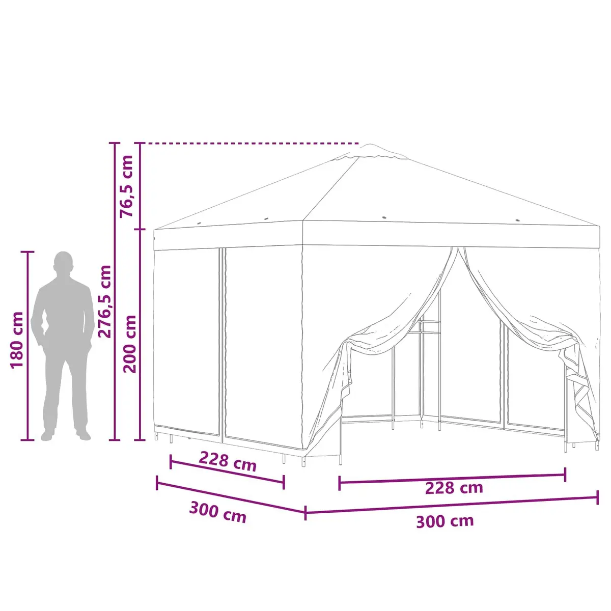 Garden Gazebo 3x3m Outdoor Canopy with Sidewalls Anthracite Steel Frame Water-Resistant Polyester