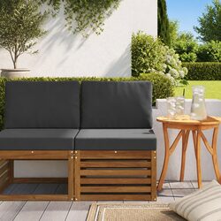 Outdoor Middle Sofa Solid Acacia Wood Brown Garden Patio Sectional Seating Unit