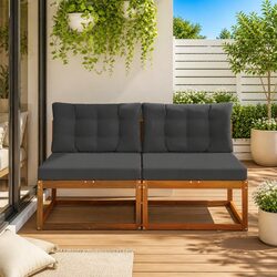 Outdoor Middle Sofa 2 Piece with Cushion Brown Modular Garden Sectional Seating
