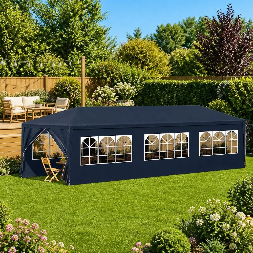 Party Tent 3x9m Blue Outdoor Marquee Garden Canopy Gazebo with Panels Door