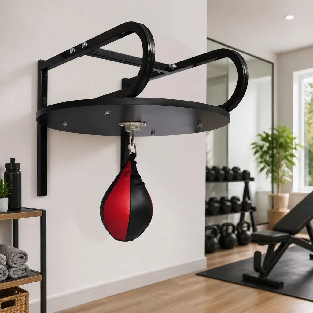 Speed Ball Platform Set Black Metal and Engineered Wood Frame with 360 Swivel Bracket for Boxing Training