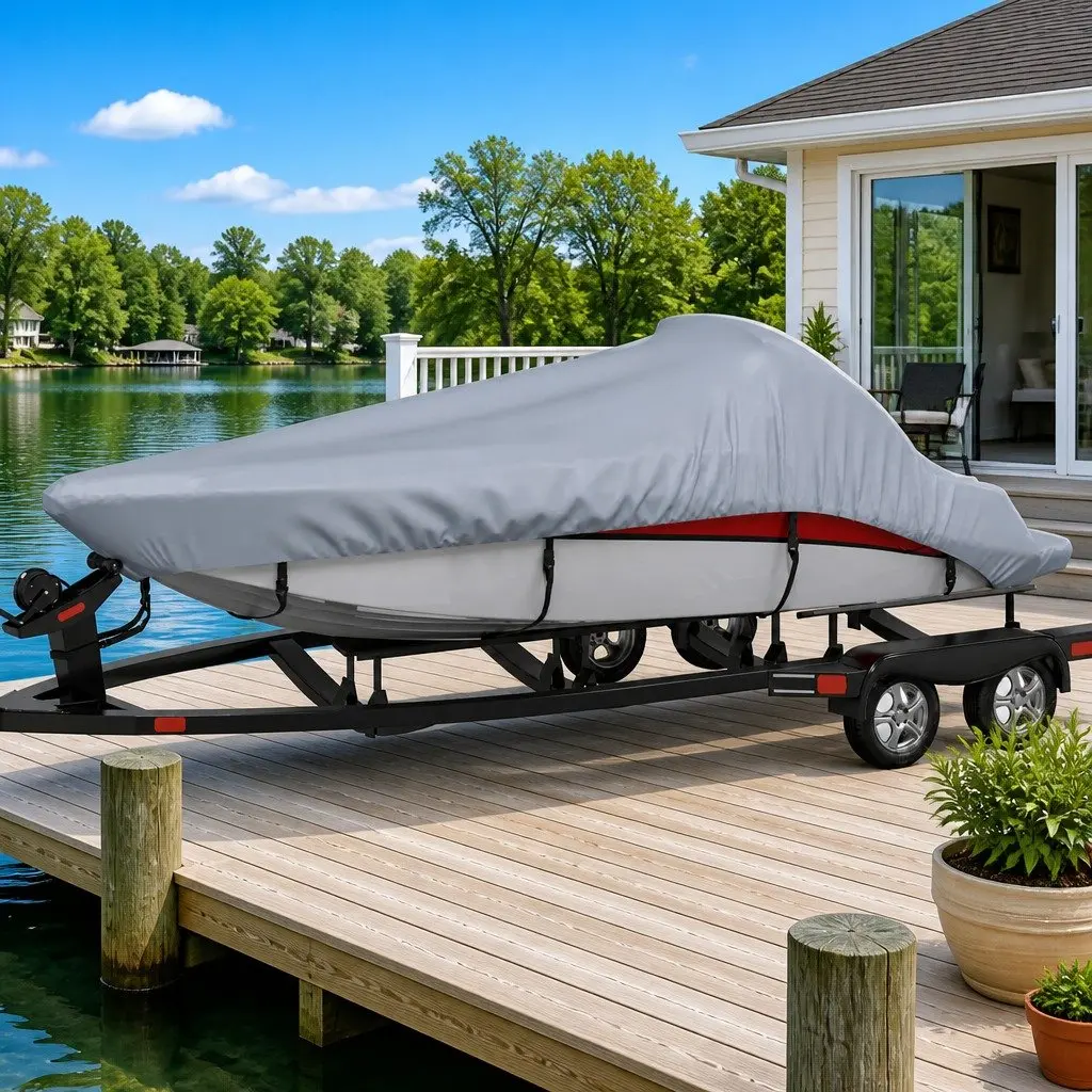 Boat Storage Cover 427-488cm Grey Water Repellent Heavy Duty Protection