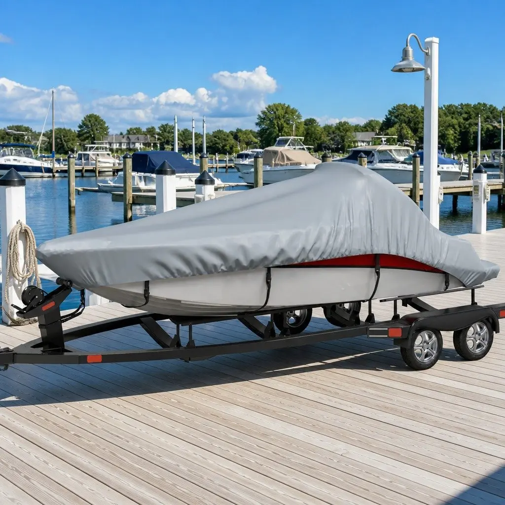 Boat Cover Grey 427-488cm Length Heavy Duty Water Repellent Polyester Fabric