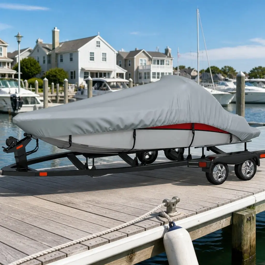 Boat Cover Grey Heavy Duty Water Repellent Fabric for Mooring and Storage