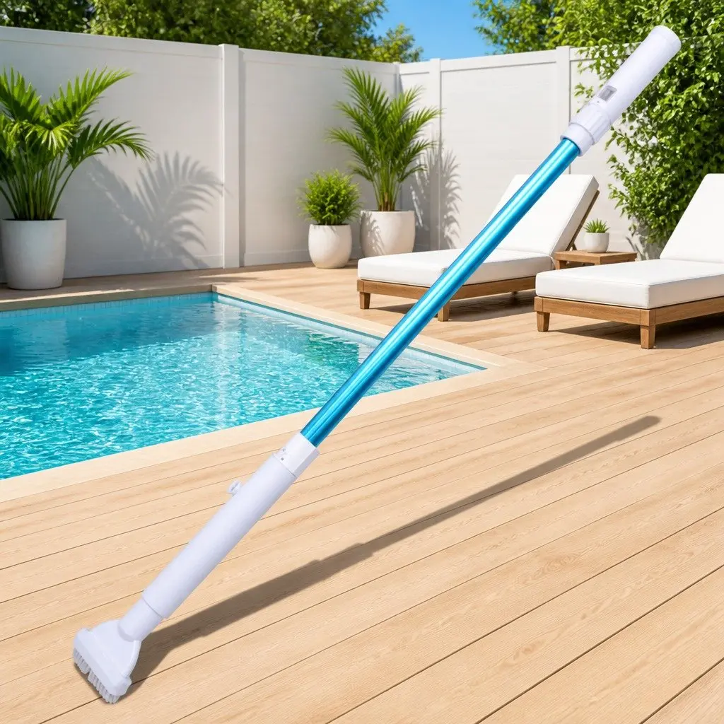 Automatic Pool Vacuum Cleaner Battery Operated Handheld Suction Tool with Detachable Scrubbing Brush and Telescoping Aluminium Handle