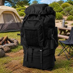 Army-Style Backpack XXL 100L Black Outdoor Hiking Camping Travel Large Rucksack