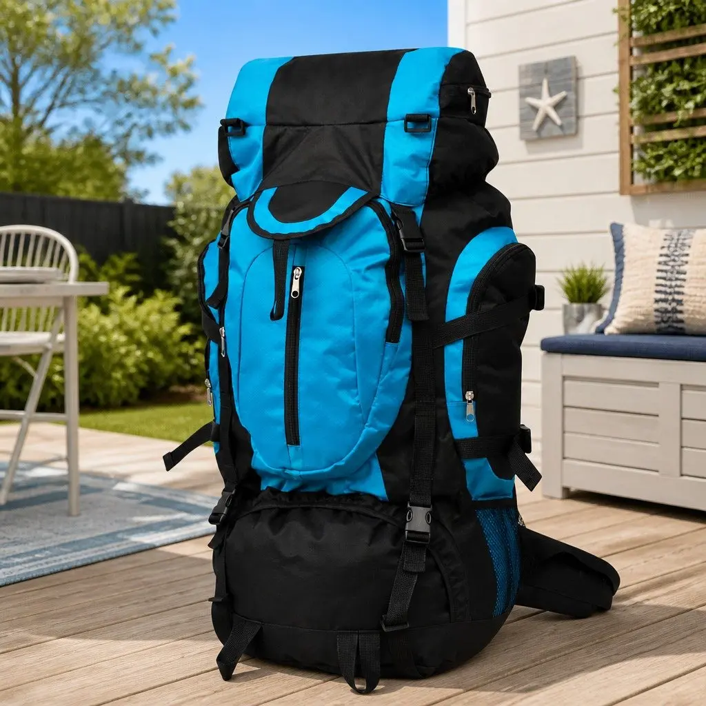 Hiking Backpack 75L Large Capacity Durable Outdoor Travel Camping Rucksack Blue