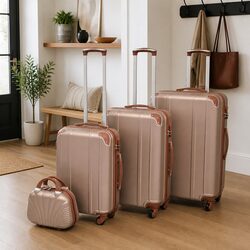 Four Piece Hardcase Trolley Luggage Set Pink Travel Suitcase with Rotating