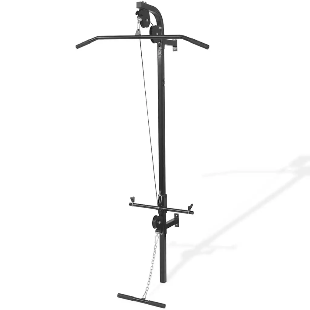 Home Gym System Wall-Mounted Dual Pulleys Lat Pull Down Bar Steel Construction