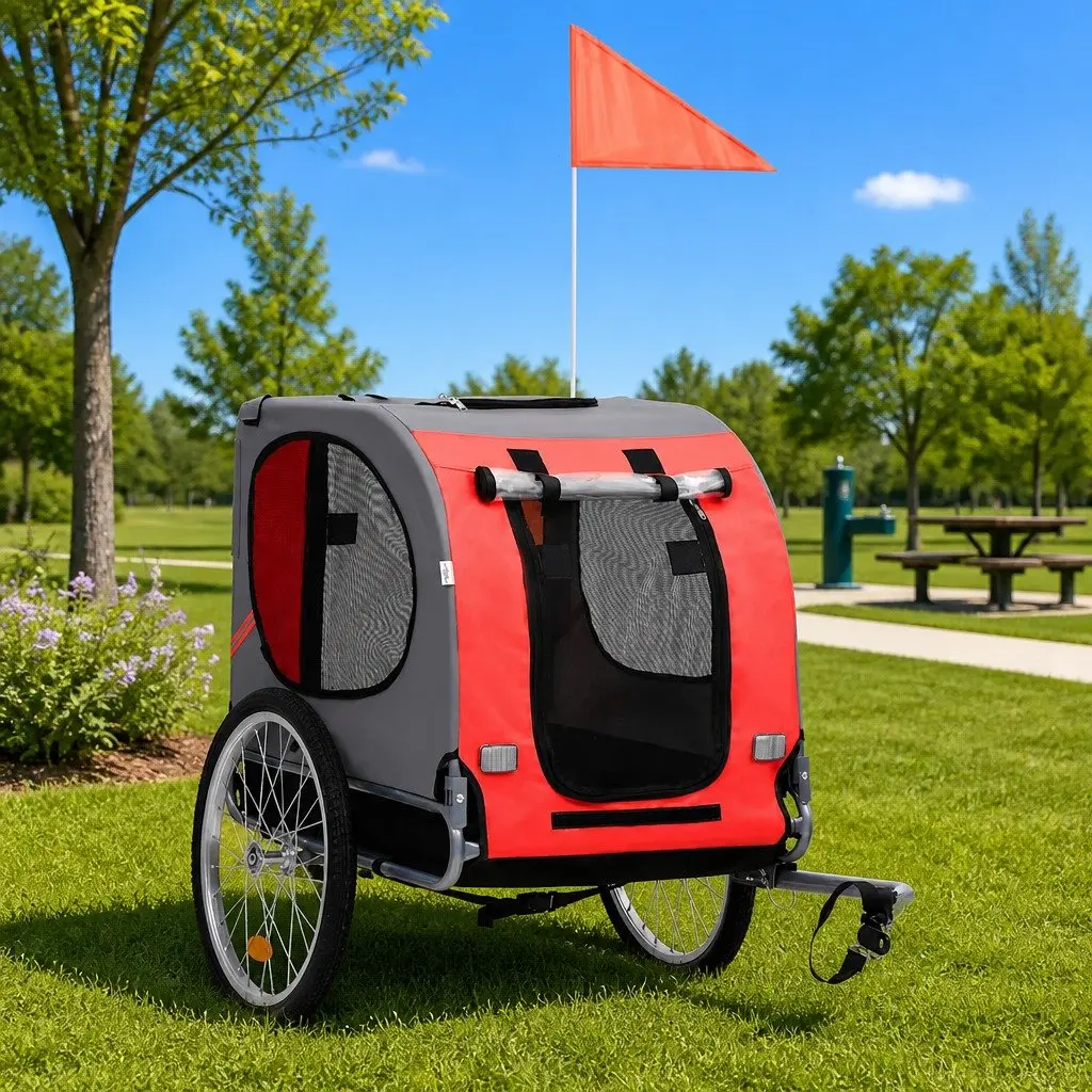 Pet Bike Trailer Foldable Dog Bicycle Carrier with Suspension and Mesh Windows