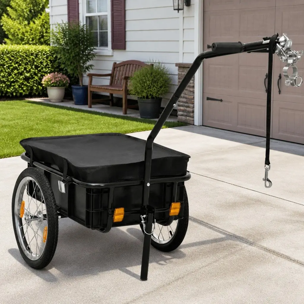 Bike Trailer Hand Wagon Steel Frame 155x60x83cm Black Cargo with Ball Coupling System and Dual Handles