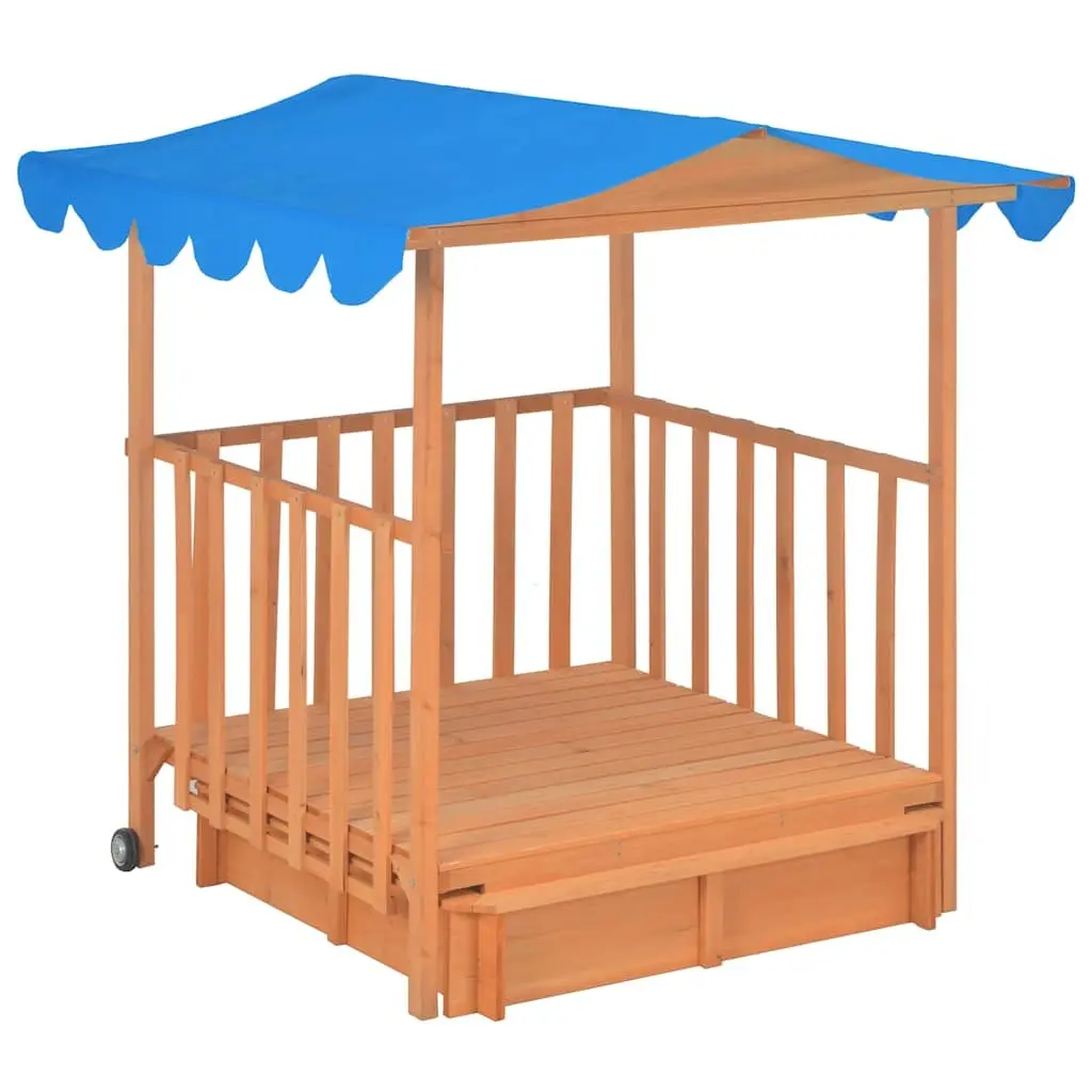 Kids Playhouse with Sandbox Fir Wood Blue UV50 Protection Outdoor Garden