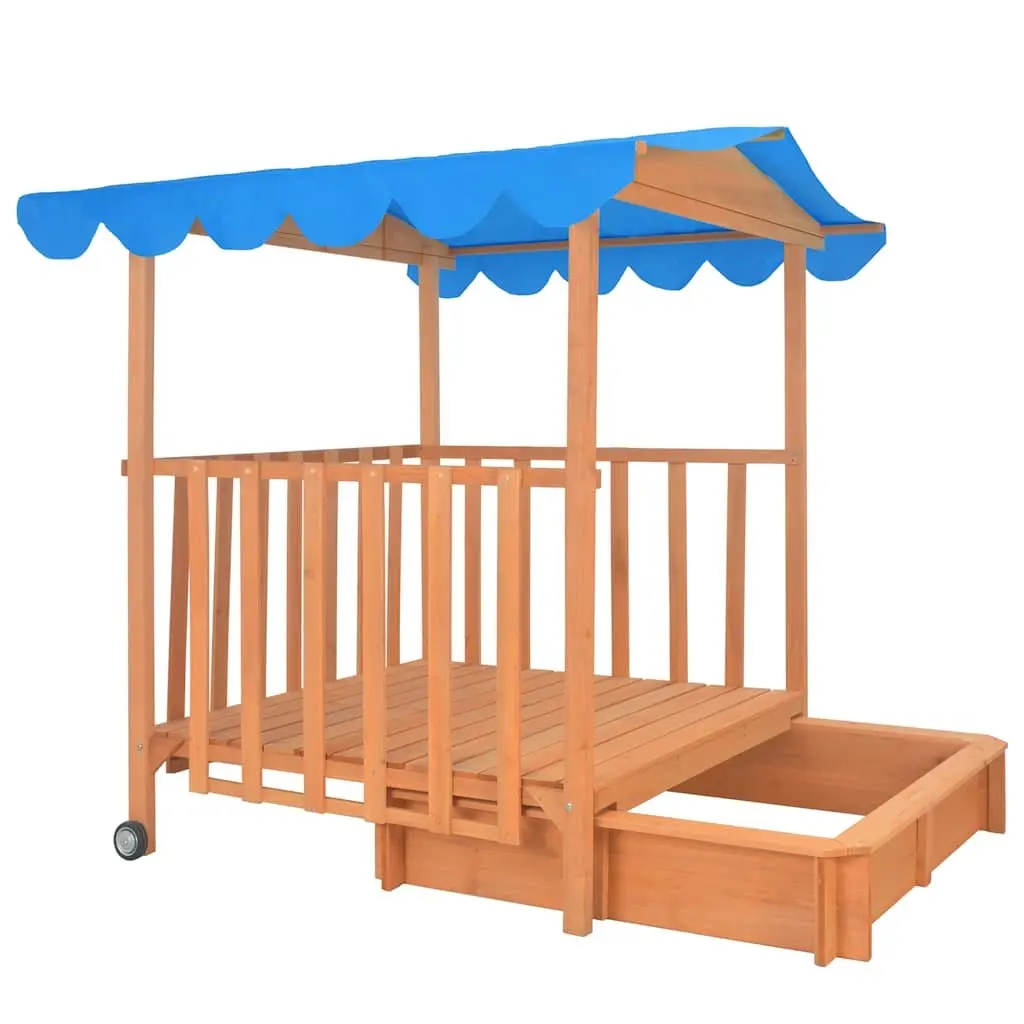 Kids Playhouse with Sandbox Fir Wood Blue UV50 Protection Outdoor Garden