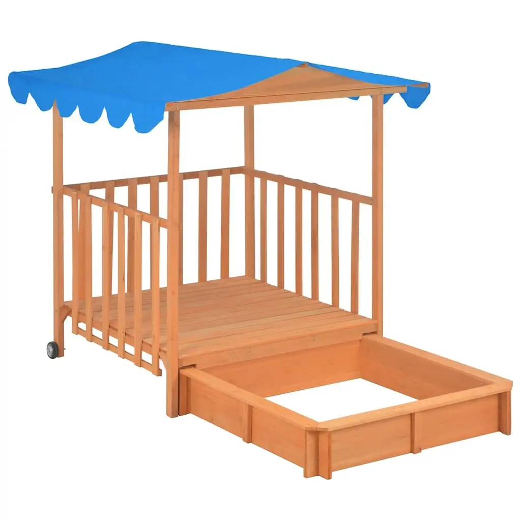 Kids Playhouse with Sandbox Fir Wood Blue UV50 Protection Outdoor Garden
