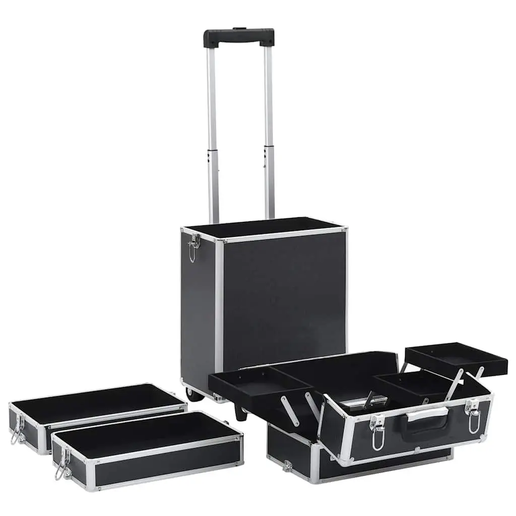 Cosmetic Trolley 4 Tier Portable Beauty Case Storage Organizer with Extendable Trays Black