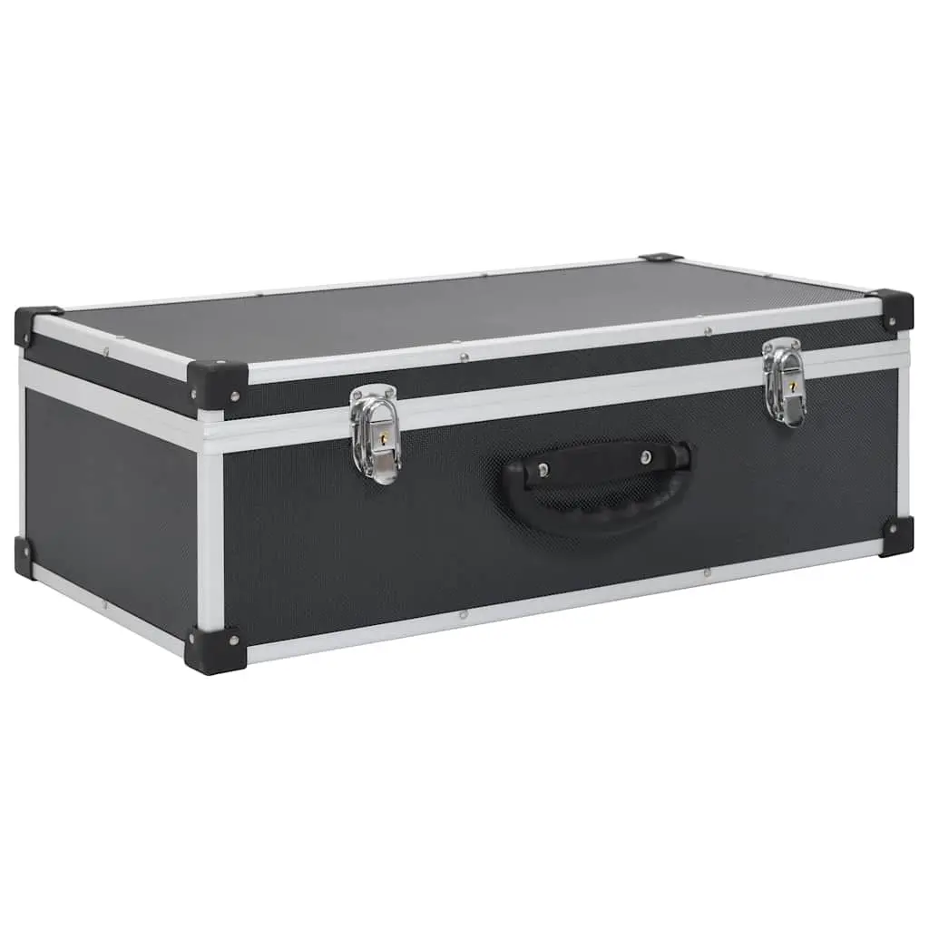 CD Case Organiser for 80 CDs Black Storage Box with Aluminium Trimming and Lock
