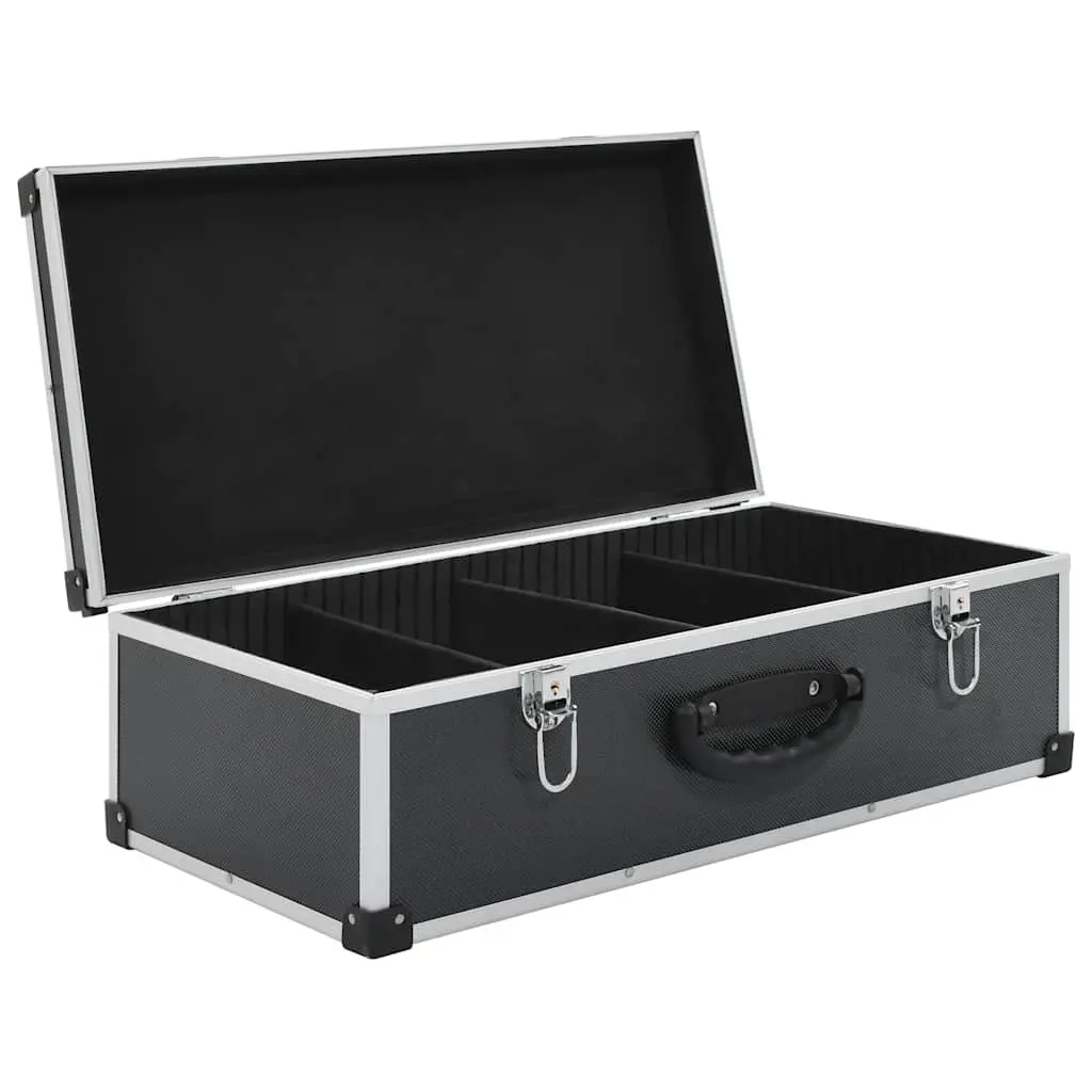 CD Case Organiser for 80 CDs Black Storage Box with Aluminium Trimming and Lock