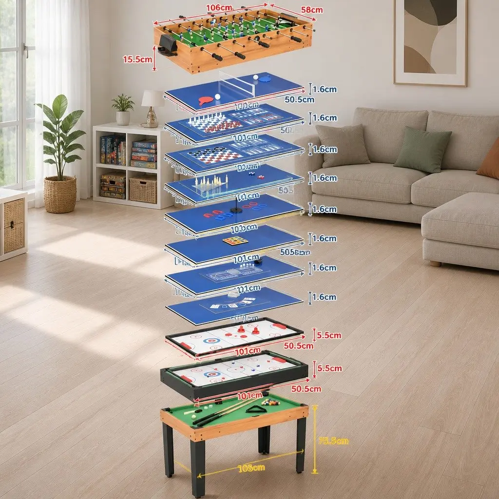 15-in-1 Multi Game Table Chess Billiard Foosball Table Tennis Hockey Shuffle