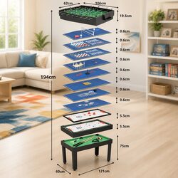 15-in-1 Multi Game Table 121x61x82cm Black Indoor Games Chess Billiards Table