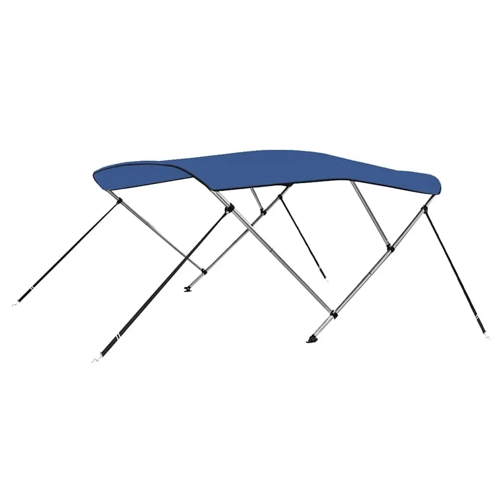 Boat Bimini Top 3 Bow Frame Canopy Adjustable Width Marine Blue UV Resistant Polyester