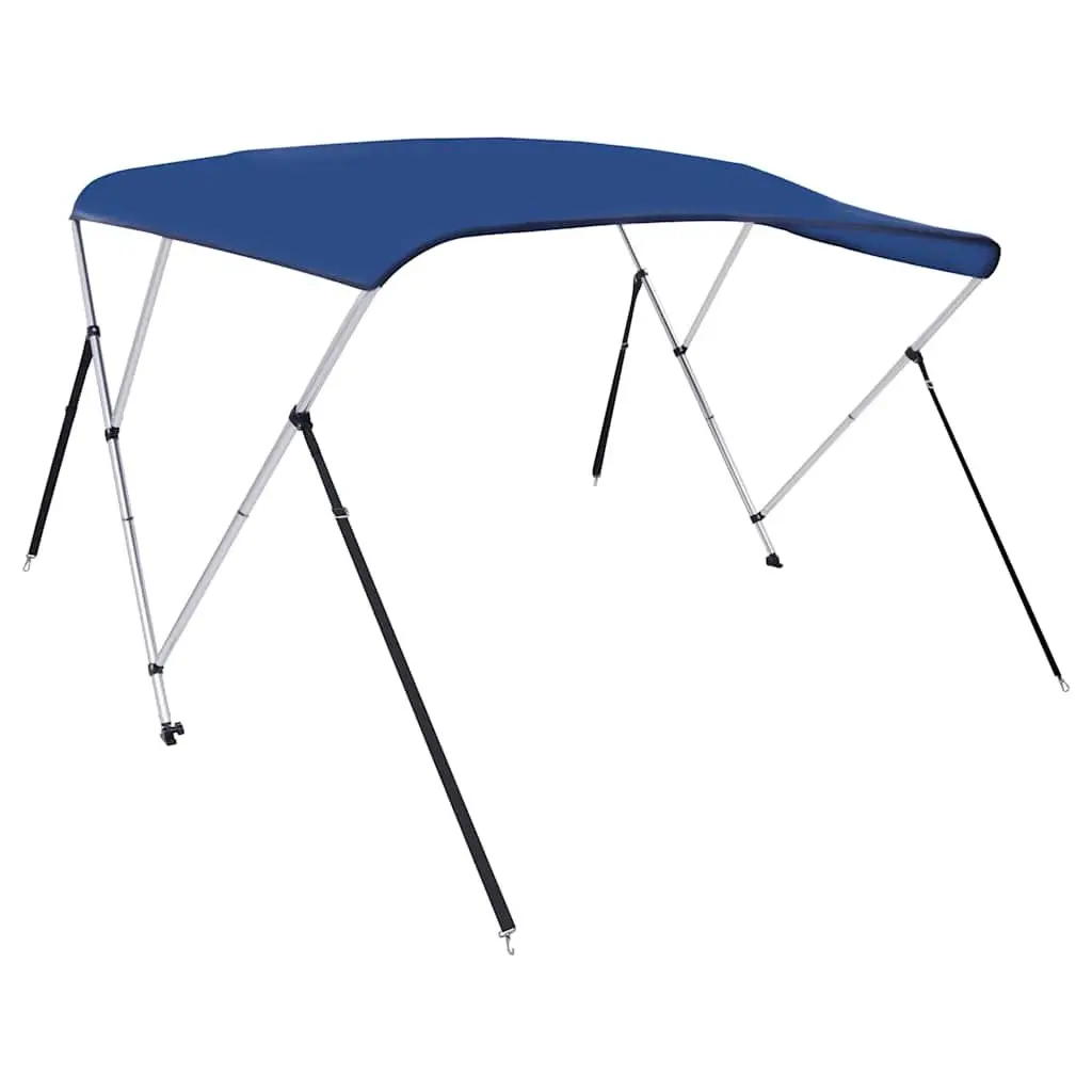 Boat Bimini Top 3 Bow Frame Canopy Adjustable Width Marine Blue UV Resistant Polyester
