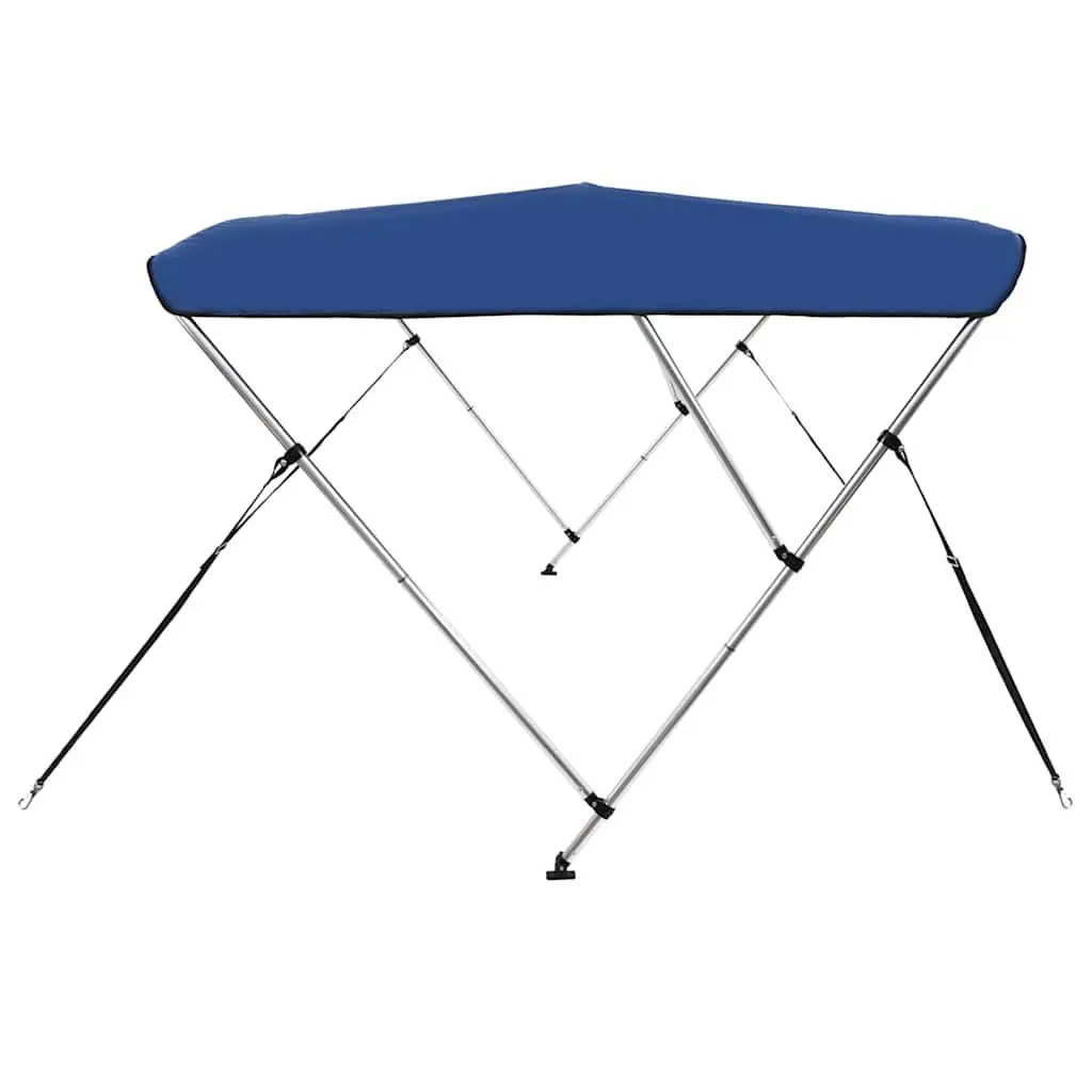 Boat Bimini Top 3 Bow Frame Canopy Adjustable Width Marine Blue UV Resistant Polyester