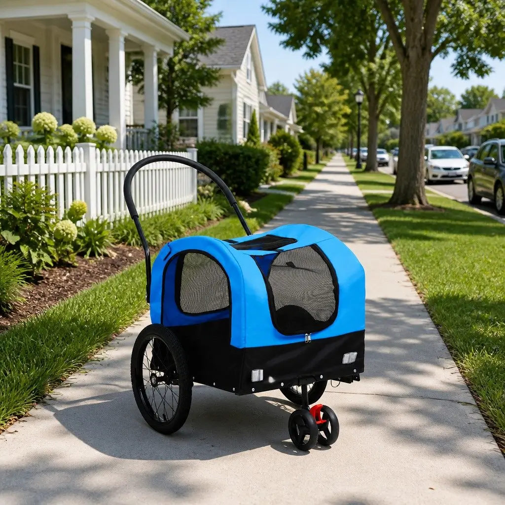 2-in-1 Pet Bike Trailer Jogging Stroller Blue Black Conversion