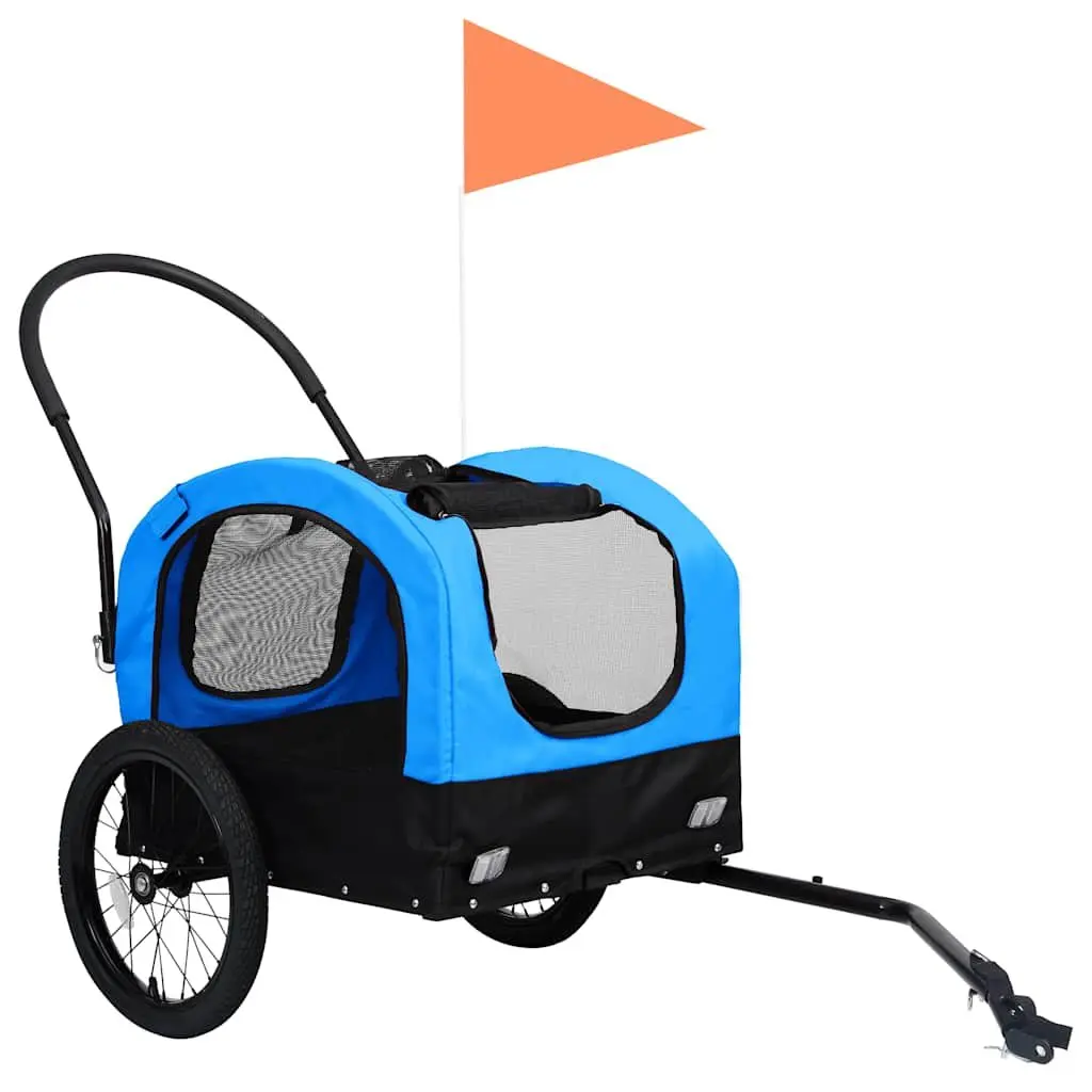 2-in-1 Pet Bike Trailer Jogging Stroller Blue Black Conversion