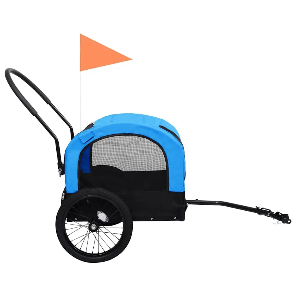 2-in-1 Pet Bike Trailer Jogging Stroller Blue Black Conversion