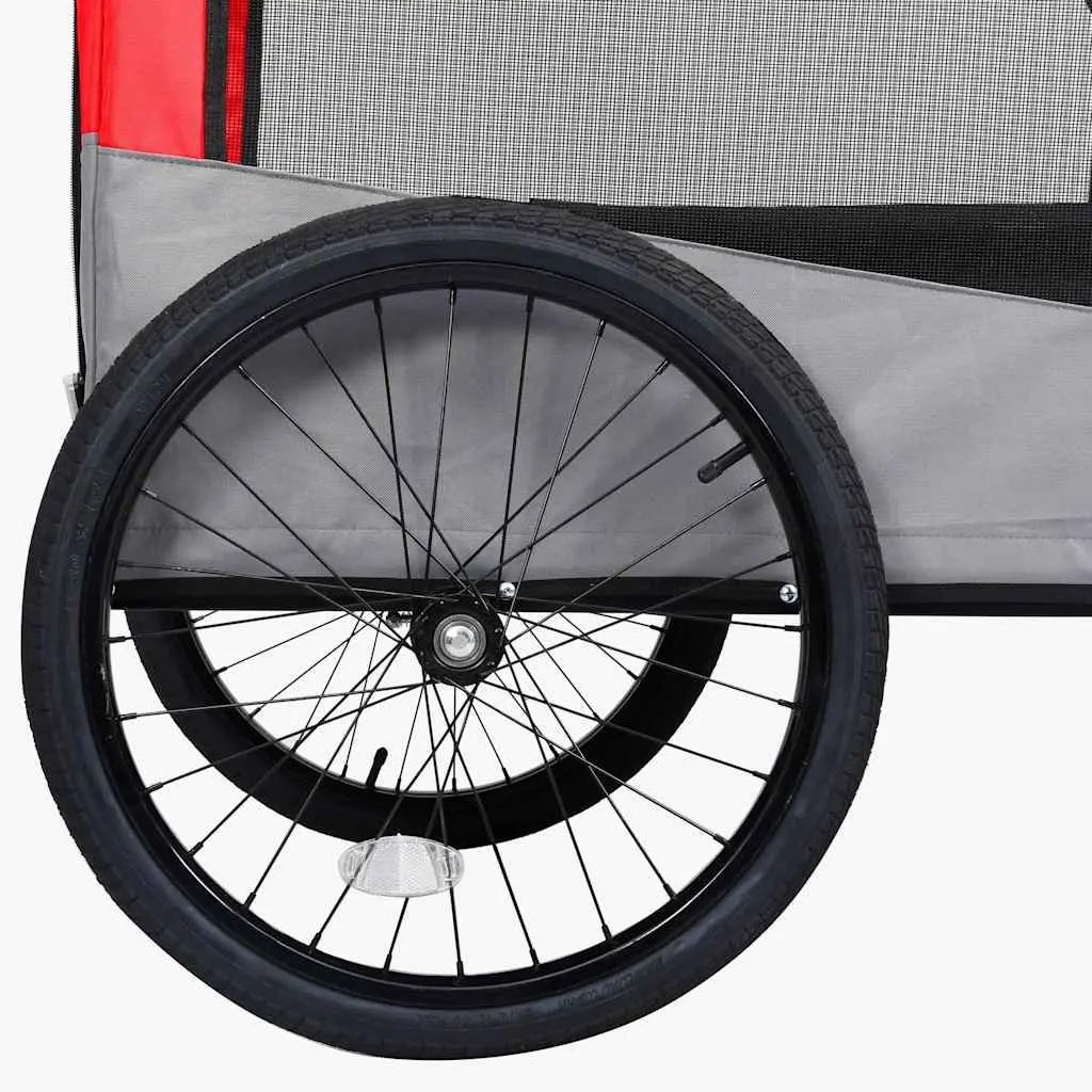 Pet Bike Trailer Jogging Stroller 2-in-1 Red Grey Convertible Durable Steel Frame