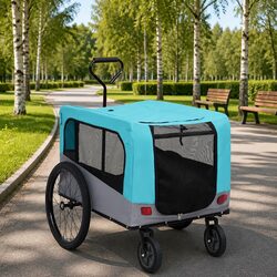 2-in-1 Pet Bike Trailer Jogging Stroller Dog Cart Convertible Blue Grey