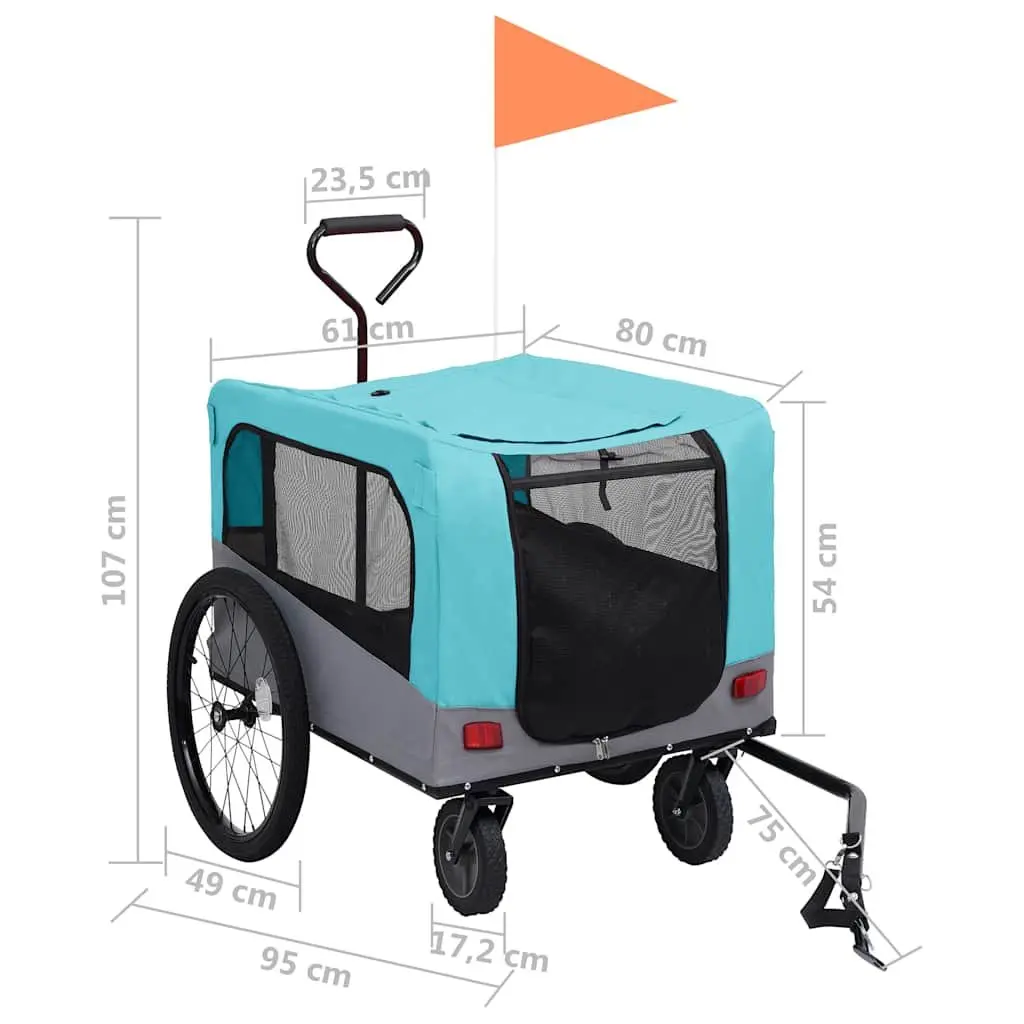 2-in-1 Pet Bike Trailer Jogging Stroller Convertible Blue Grey