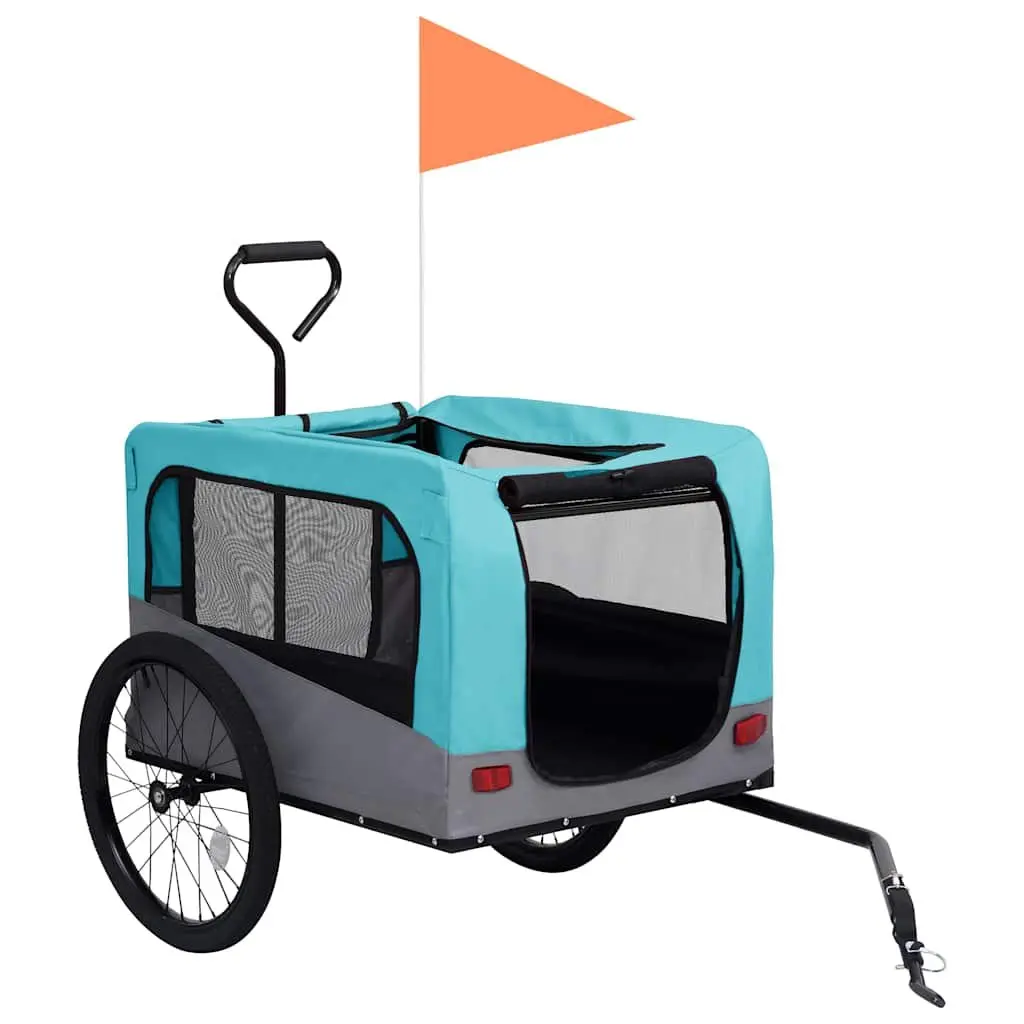 2-in-1 Pet Bike Trailer Jogging Stroller Convertible Blue Grey