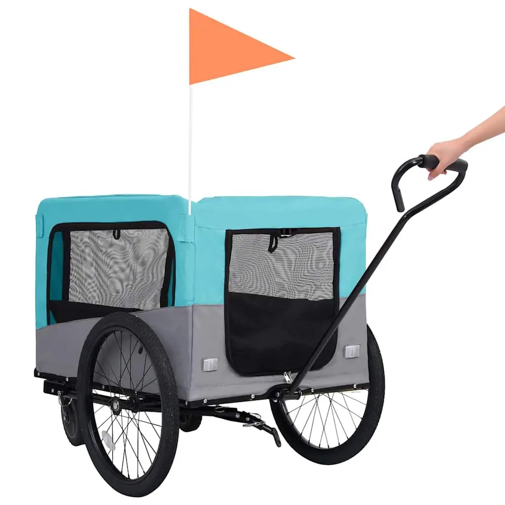 2-in-1 Pet Bike Trailer Jogging Stroller Convertible Blue Grey