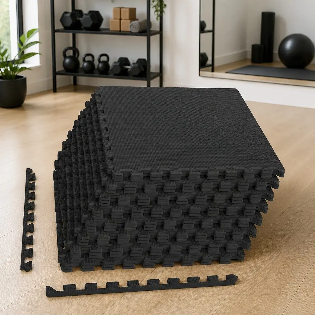 Exercise Floor Mats 24 Piece Interlocking EVA Foam Anti-Slip Water-Resistant for Home Gym Fitness Play Area