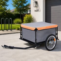 Bike Trailer 65 kg Capacity Foldable Steel Frame Cargo Commute Tour Grey