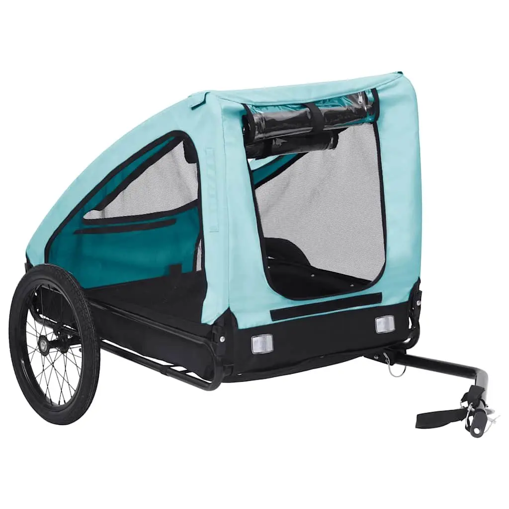 Pet Bike Trailer Blue Folding Durable Steel Frame with Mesh Windows Quick Release Hitch