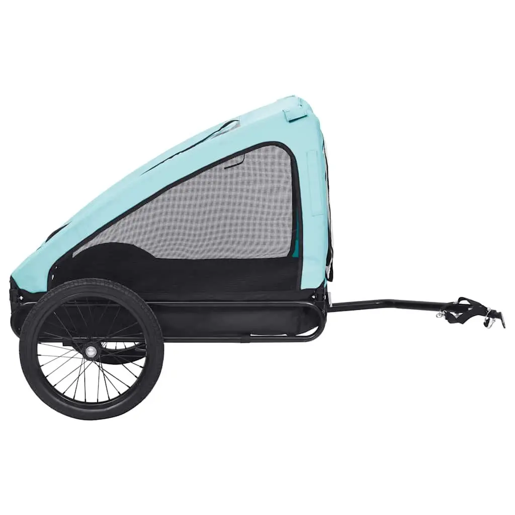 Pet Bike Trailer Blue Folding Durable Steel Frame with Mesh Windows Quick Release Hitch