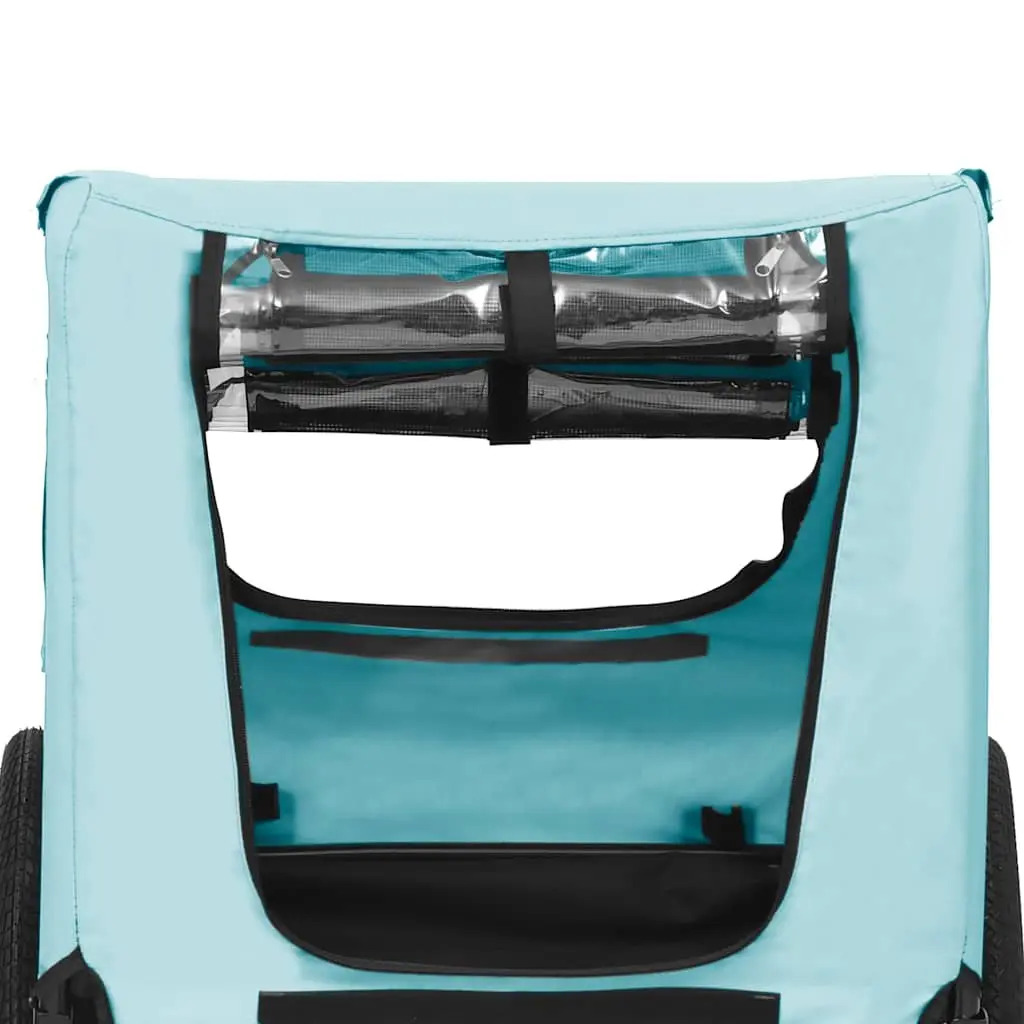 Pet Bike Trailer Blue Folding Durable Steel Frame with Mesh Windows Quick Release Hitch