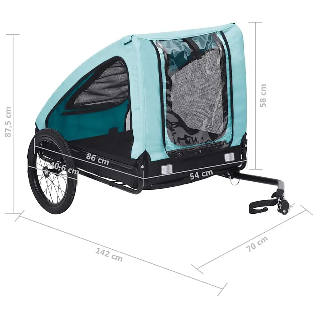 Pet Bike Trailer Blue Folding Durable Steel Frame with Mesh Windows Quick Release Hitch