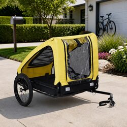 Yellow Foldable Pet Bike Trailer for Outdoor Adventures