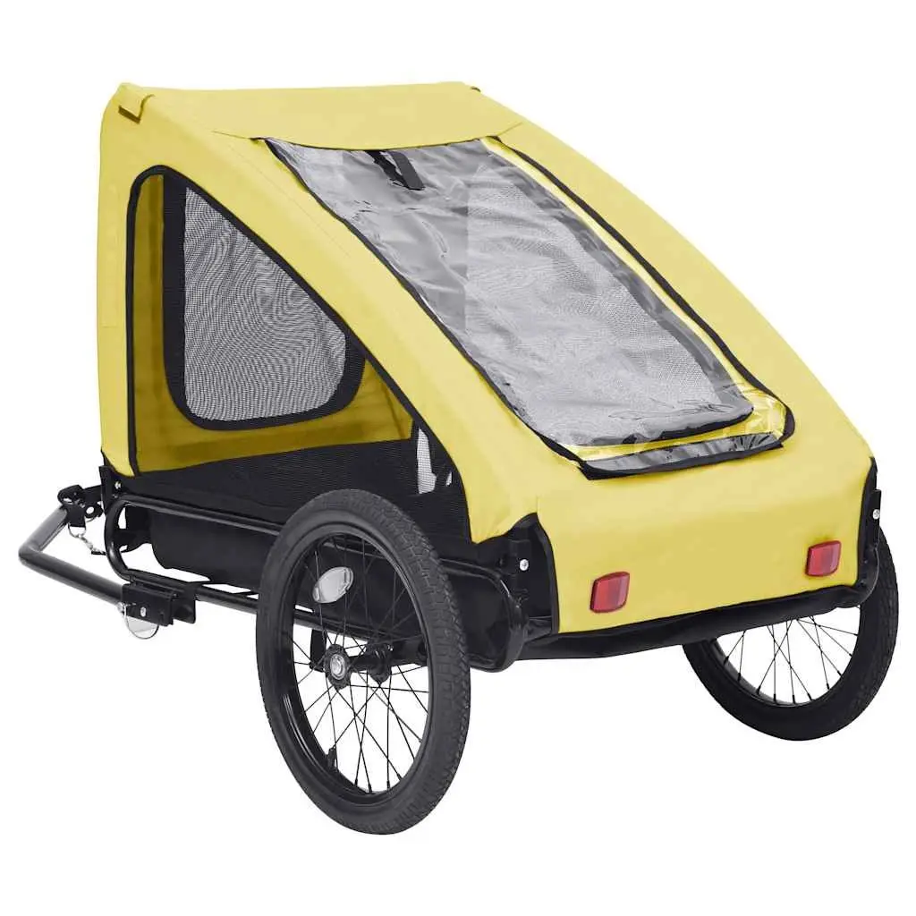 Pet Bike Trailer Yellow Foldable Durable Steel Frame with Mesh Windows and Dual Entry Access