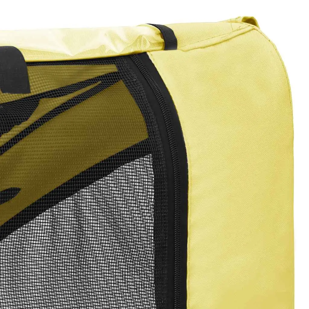 Pet Bike Trailer Yellow Foldable Durable Steel Frame with Mesh Windows and Dual Entry Access