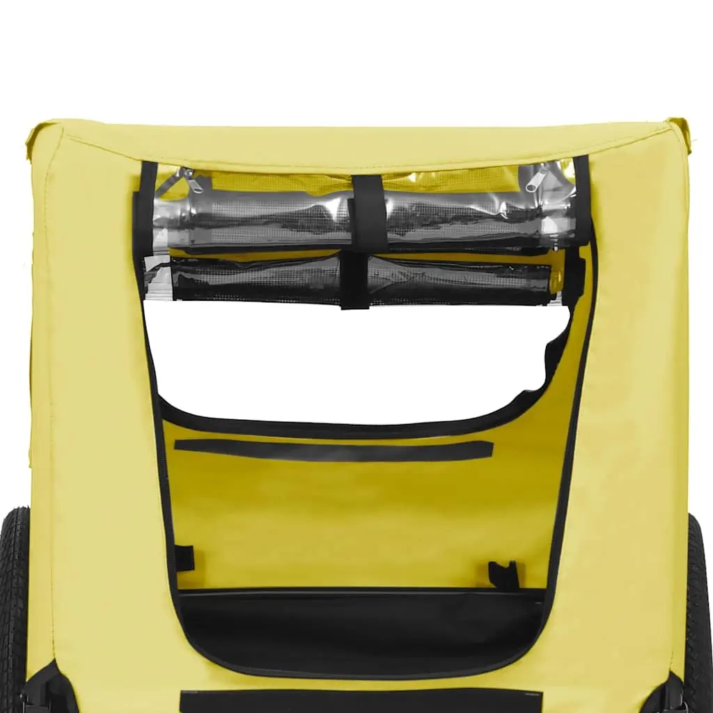 Pet Bike Trailer Yellow Foldable Durable Steel Frame with Mesh Windows and Dual Entry Access