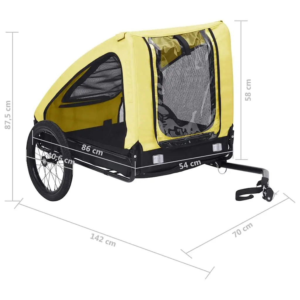 Pet Bike Trailer Yellow Foldable Durable Steel Frame with Mesh Windows and Dual Entry Access